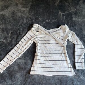 SHEIN Off-Shoulder White and Black Striped Blouse